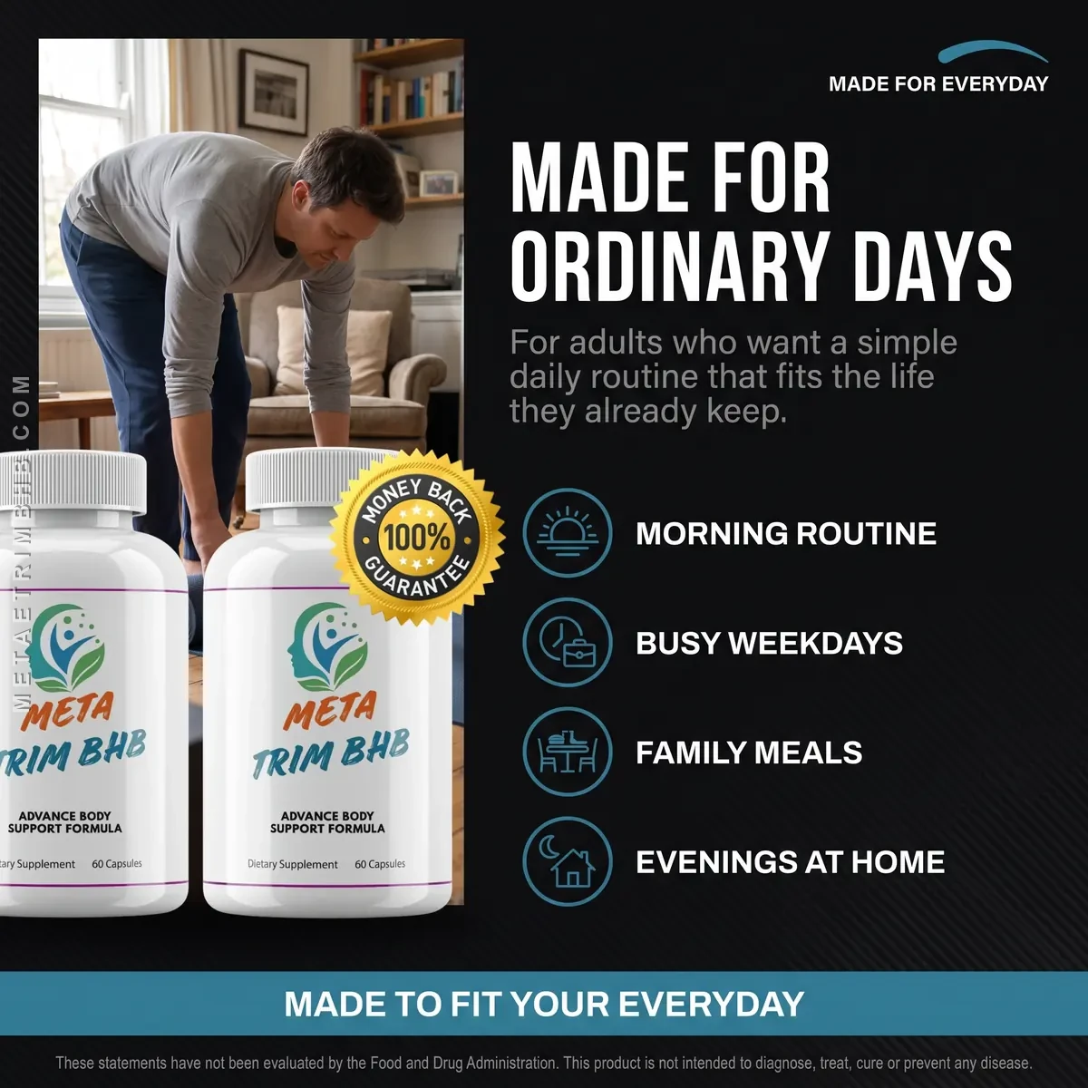 Metatrim BHB is made for ordinary days: adults following a keto routine through busy weekdays and family meals