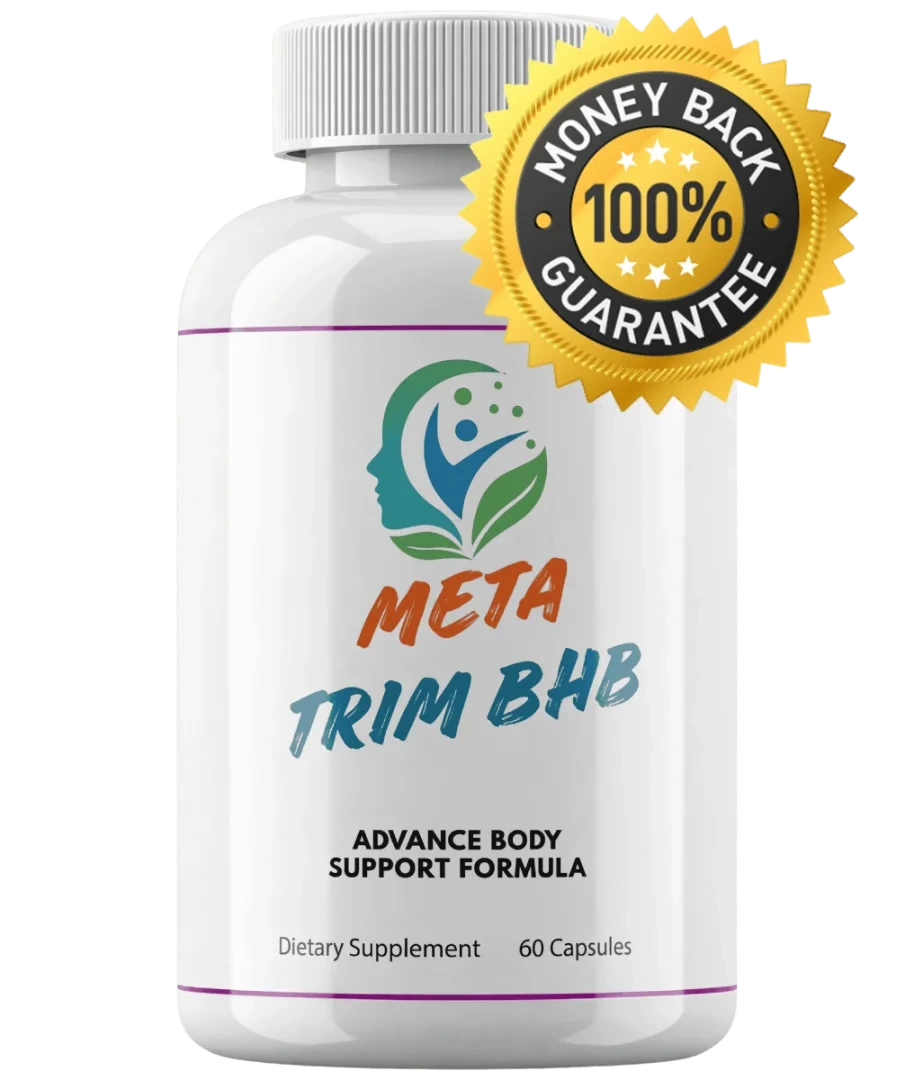 A single bottle of Metatrim BHB keto capsules with a 100% money-back guarantee seal