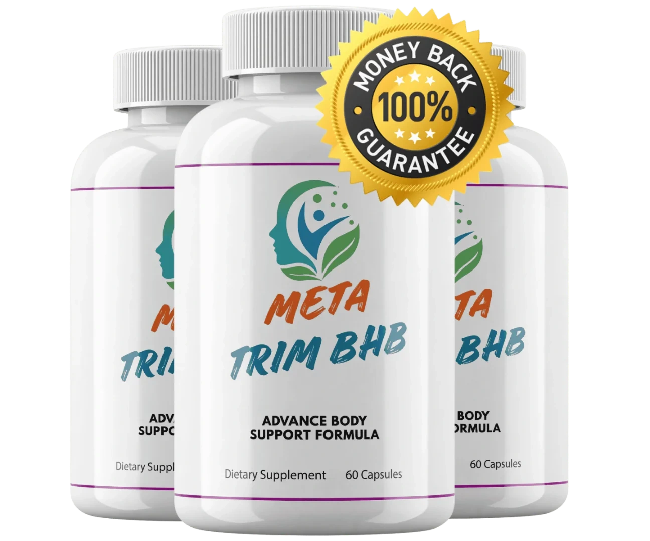 Three-bottle package of Metatrim BHB keto BHB capsules with free shipping